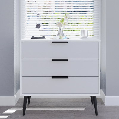 Asher White 3 Drawer Chest with Black Legs