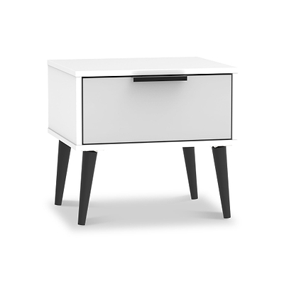 Asher White 1 Drawer Bedside Table with Black Legs