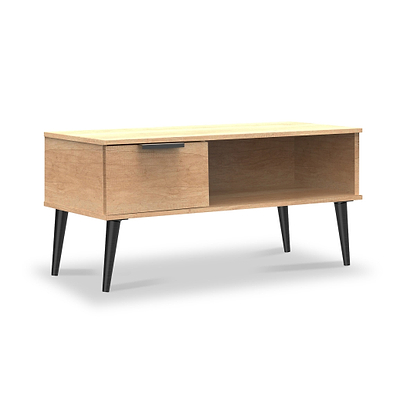 Asher Light Oak 1 Drawer Coffee Table with Black Legs