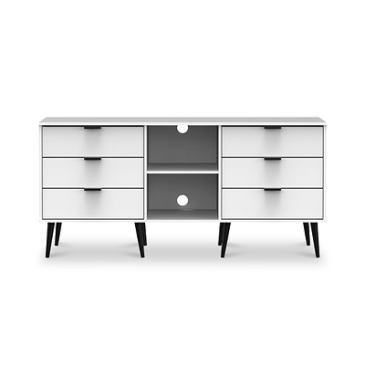 Asher White 6 Drawer Sideboard with Black Legs