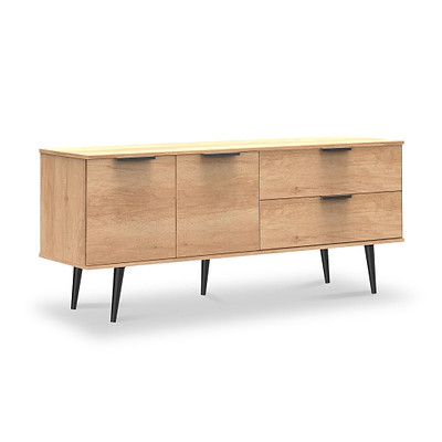 Asher Light Oak 2 Drawer 2 Door Wide Sideboard with Black Legs