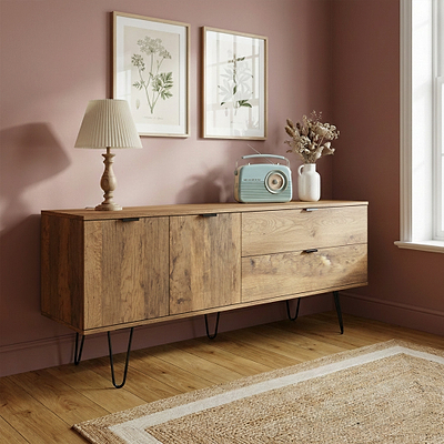 Moreno Rustic Oak 2 Drawer 2 Door Wide Sideboard