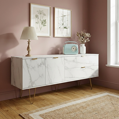 Moreno Marble Effect 2 Drawer 2 Door Wide Sideboard