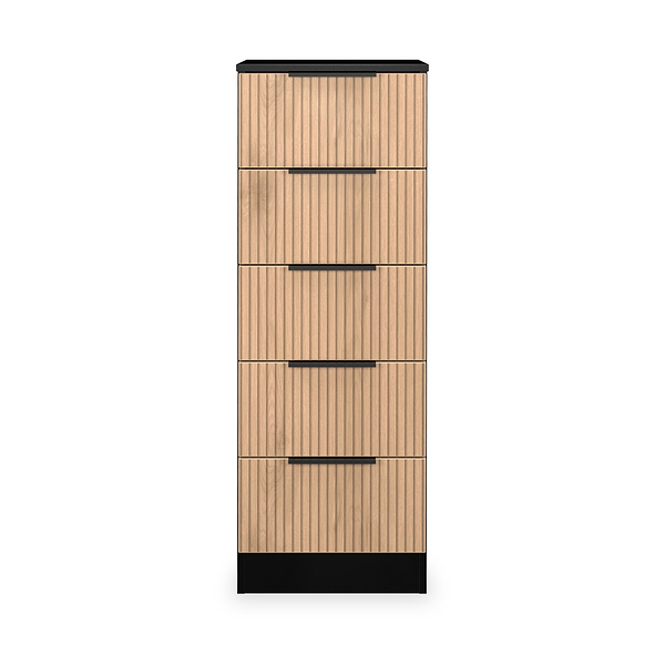 Jago Slatted Effect 5 Drawer Slim Tallboy