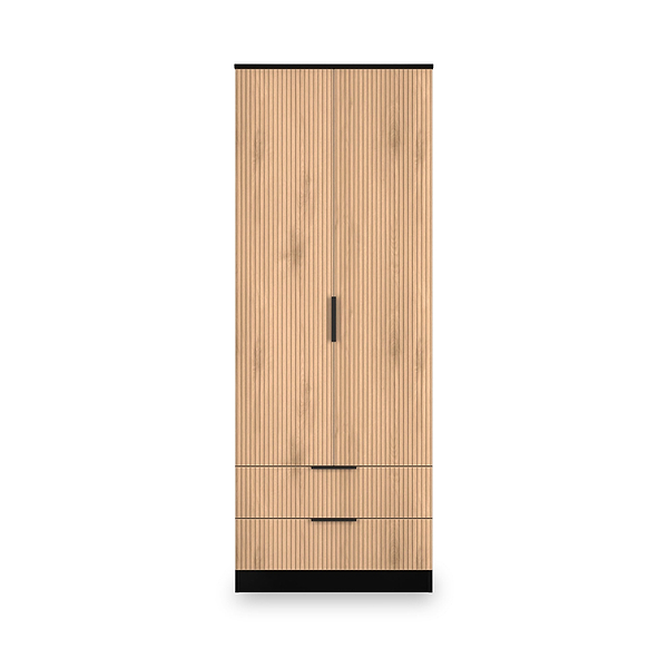 Jago Slatted Effect Tall 2 Door 2 Drawer Wardrobe
