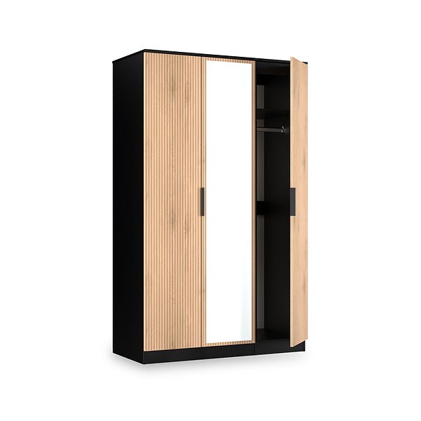 Jago Slatted Effect 3 Door Mirrored Wardrobe