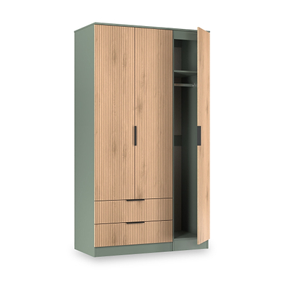 Jago Slatted Effect Tall 3 Door 2 Drawer Wardrobe