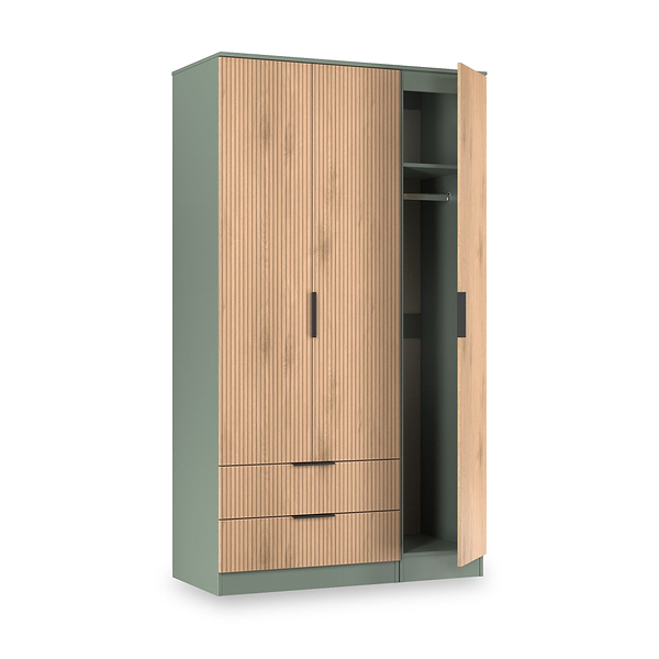 Jago Slatted Effect Tall 3 Door 2 Drawer Wardrobe