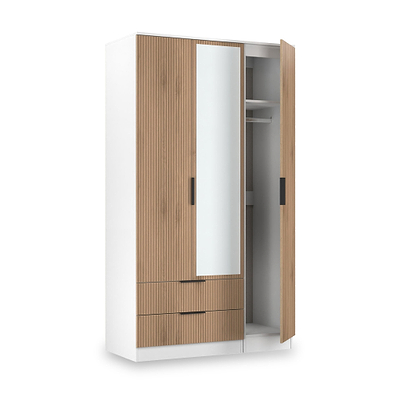 Jago Slatted Effect Tall 3 Door 2 Drawer Mirrored Wardrobe