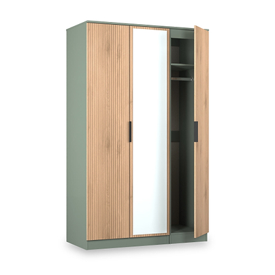 Jago Slatted Effect Tall 3 Door Mirrored Wardrobe