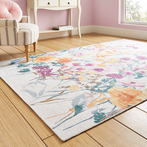 Country Floral Washable Rug