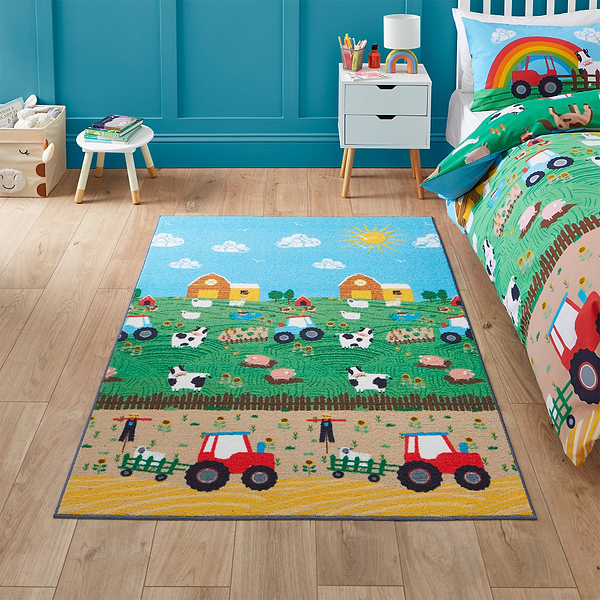 Kids Farmyard Animals Washable Rug