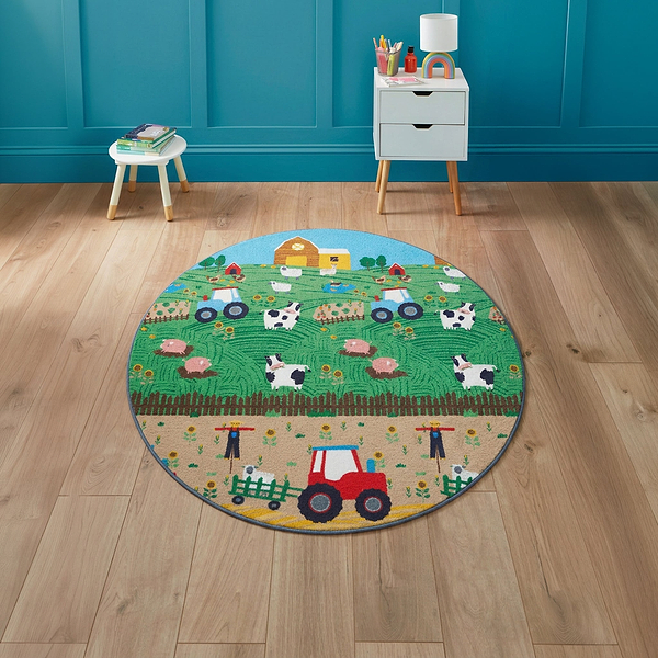 Kids Farmyard Animals Washable Rug