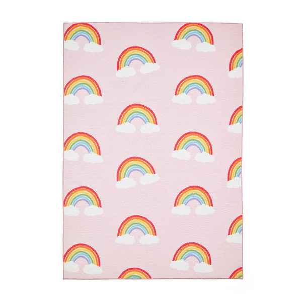 Kids Rainbow Hearts Washable Rug