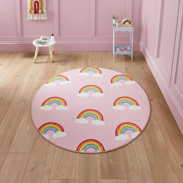 Kids Rainbow Hearts Washable Rug