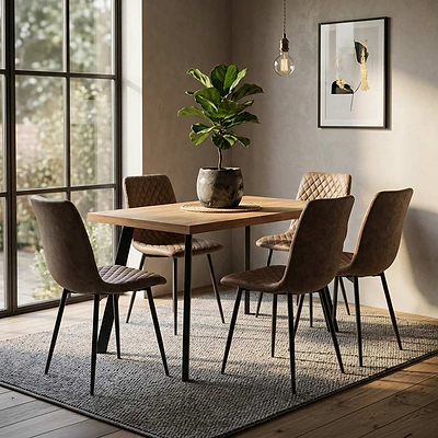 Elmont 120cm Oak Effect Dining Table with 4 Quilted Dining Chairs