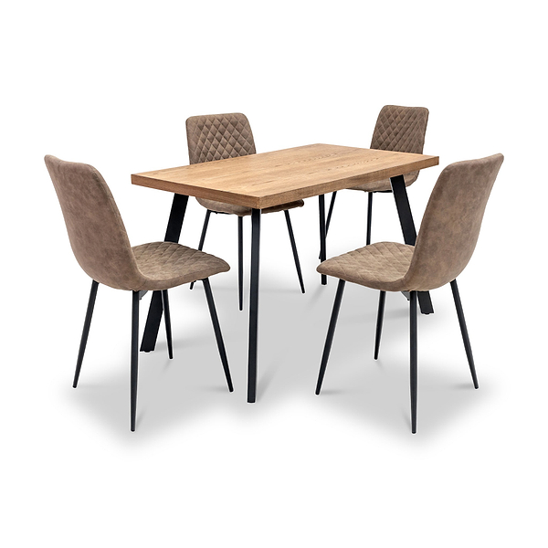 Elmont 120cm Oak Effect Dining Table with 4 Quilted Dining Chairs