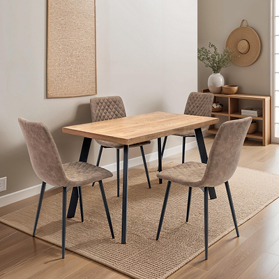 Elmont 120cm Oak Effect Dining Table with 4 Quilted Dining Chairs