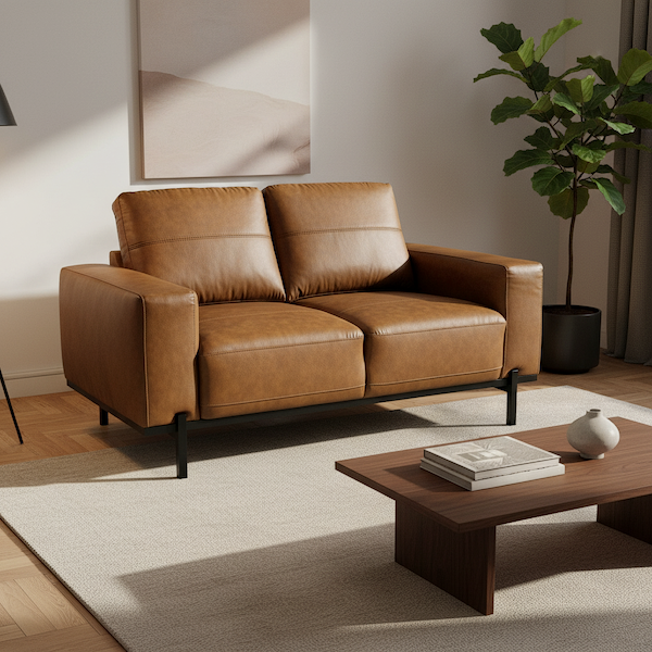 Umber Faux Leather 2 Seater Sofa