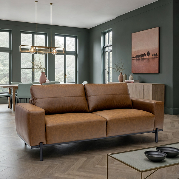 Umber Faux Leather 3 Seater Sofa