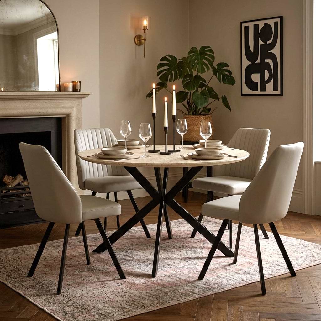 Barlo 120cm Travertine Effect Round Dining Table