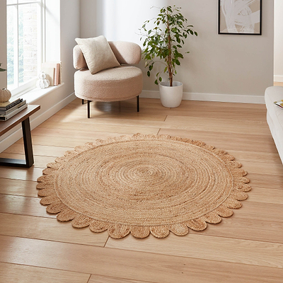 Chesney Round Jute Scalloped Edge Natural Rug