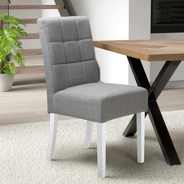 Pryder Faux Linen Dining Chair with White Legs