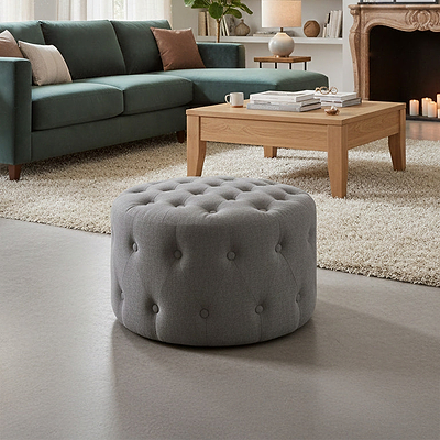 Eira Faux Linen Pouffe