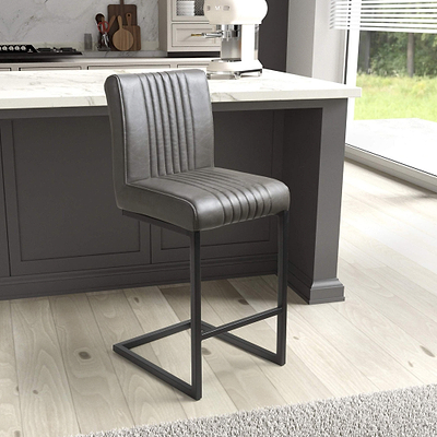Trelise Cantilever Grey Faux Leather Bar Stool