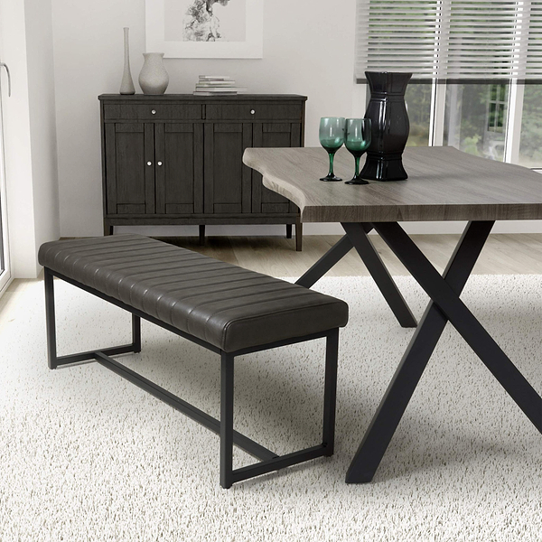 Maelis Grey Faux Leather Dining Bench