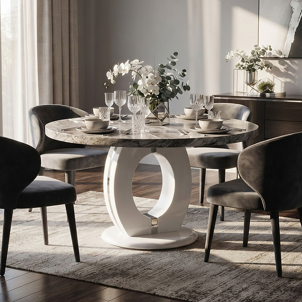 Pendeen 100cm Faux Marble Top Round Dining Table