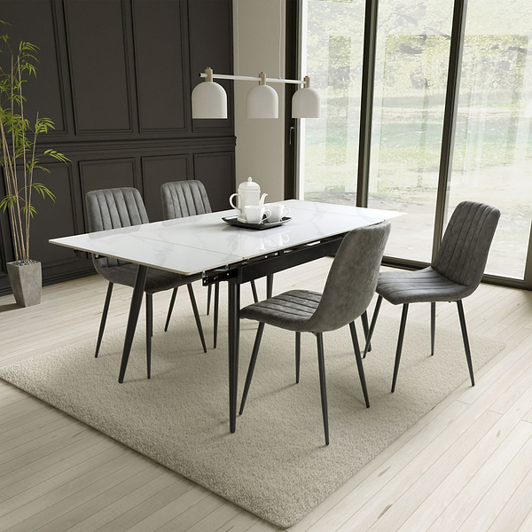 Redruth 120cm-180cm Ceramic Extending Dining Table with 4 Dining Chairs