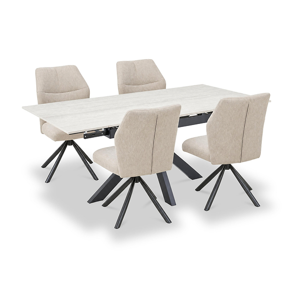 Vista 120cm-180cm Extending Ceramic Table with 4 Sedna Dining Chairs