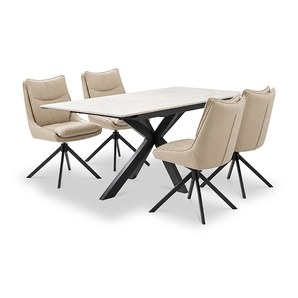 Vista 120cm-180cm Extending Ceramic Table with 4 Sable Dining Chairs