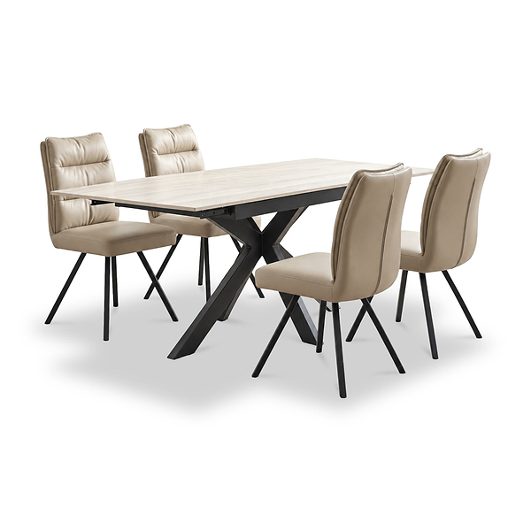 Vista 120cm-180cm Extending Ceramic Table with 4 Tate Dining Chairs