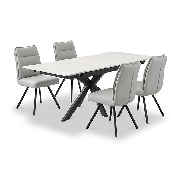 Vista 120cm-180cm Extending Ceramic Table with 4 Tate Dining Chairs