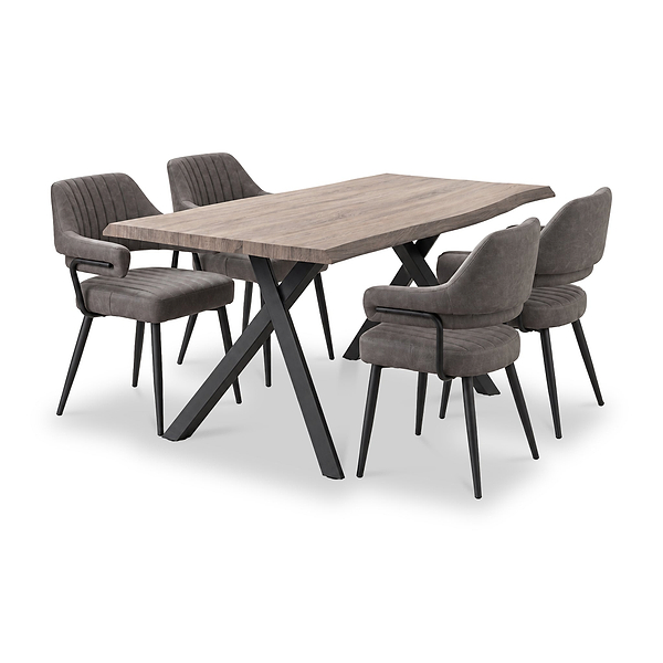 Kenwyn 160cm Curved Dining Table with 4 Rhonwen Dining Chairs