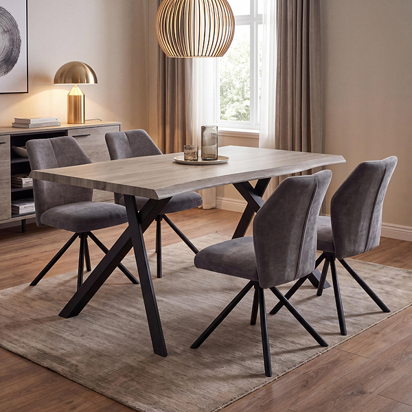 Kenwyn 160cm Curved Dining Table with 4 Sedna Dining Chairs