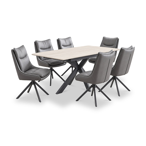 Vista 120cm-180cm Extending Ceramic Table with 6 Sable Dining Chairs