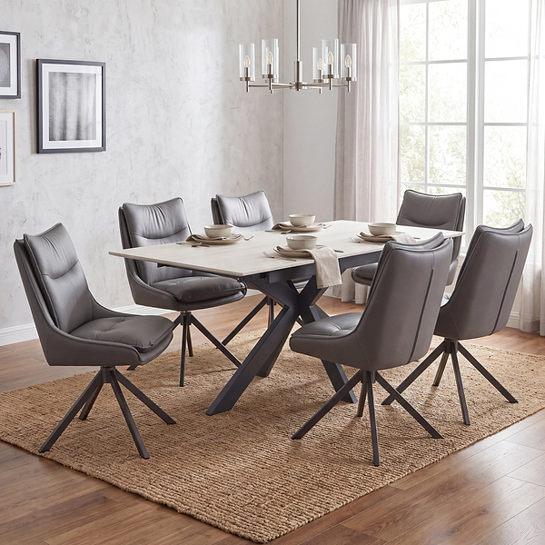 Vista 120cm-180cm Extending Ceramic Table with 6 Sable Dining Chairs