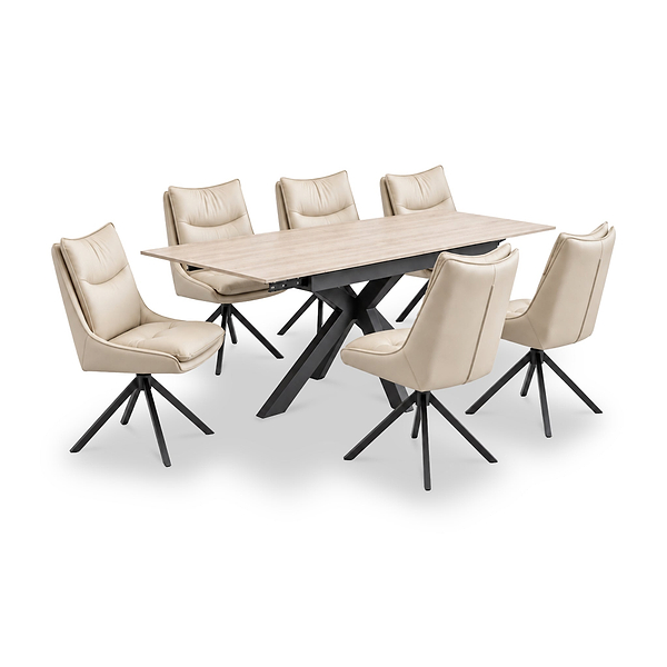 Vista 120cm-180cm Extending Ceramic Table with 6 Sable Dining Chairs
