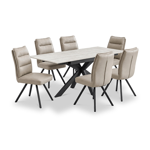 Vista 120cm-180cm Extending Ceramic Table with 6 Tate Dining Chairs