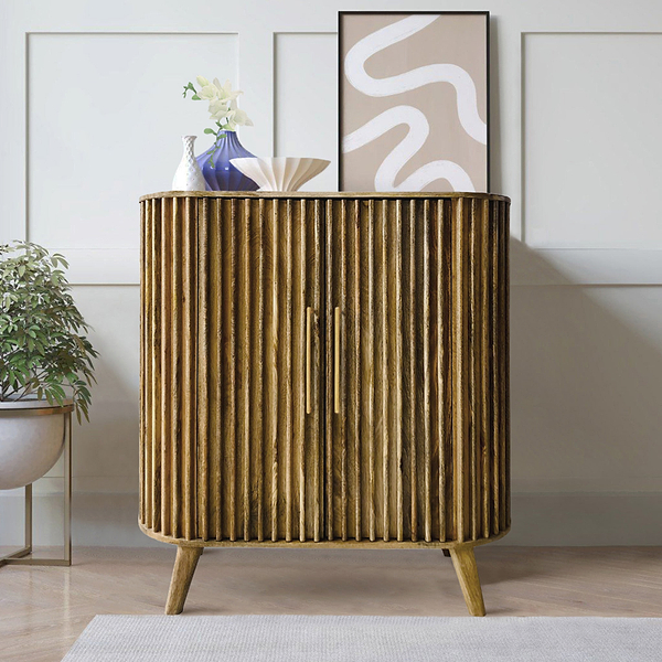 Leo Slatted Mango Wood 2 Door Tall Sideboard
