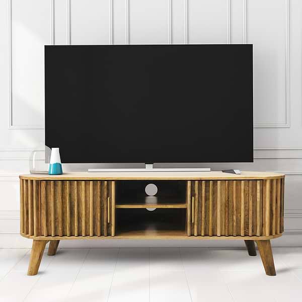 Leo Slatted Mango Wood 2 Door Large TV Unit