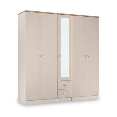 Marlowe 5 Door Mirrored Wardrobe With Drawers