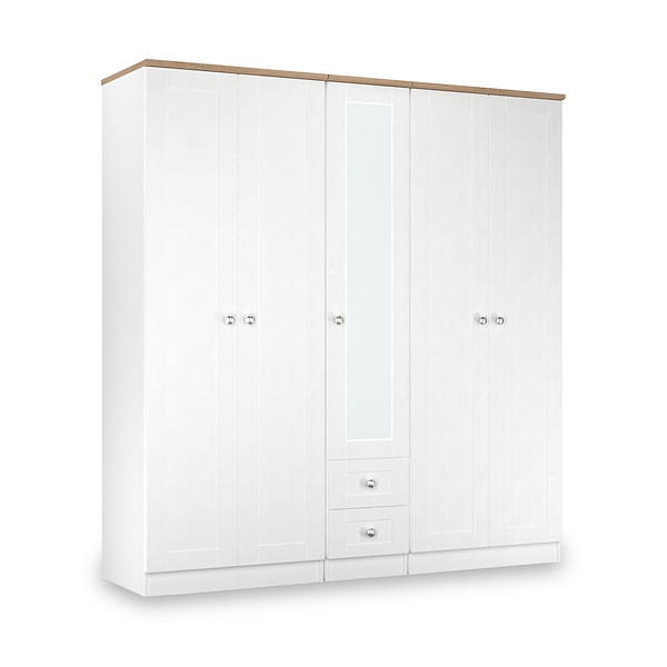 Marlowe 5 Door Mirrored Wardrobe With Drawers