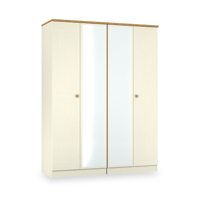 Brixham Cream 4 Door Mirrored Wardrobe