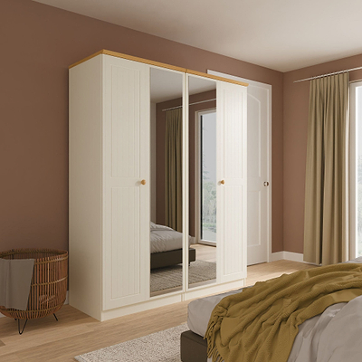 Brixham Cream 4 Door Mirrored Wardrobe