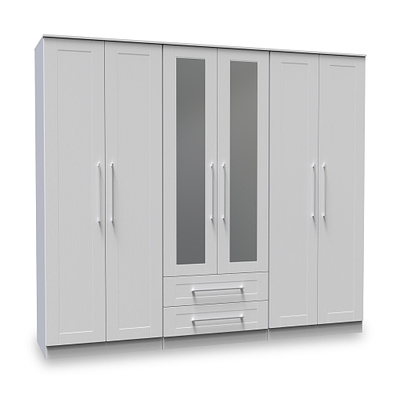 Bellamy Tall 6 Door 2 Drawer with Mirrors Wardrobe