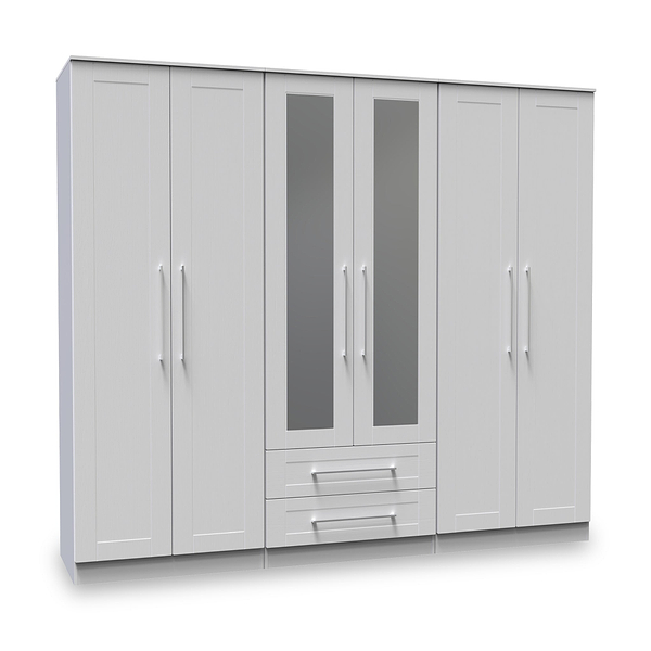 Bellamy Tall 6 Door 2 Drawer with Mirrors Wardrobe